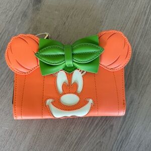 Loungefly Neon Orange and Green Glow Minnie Flap Wallet